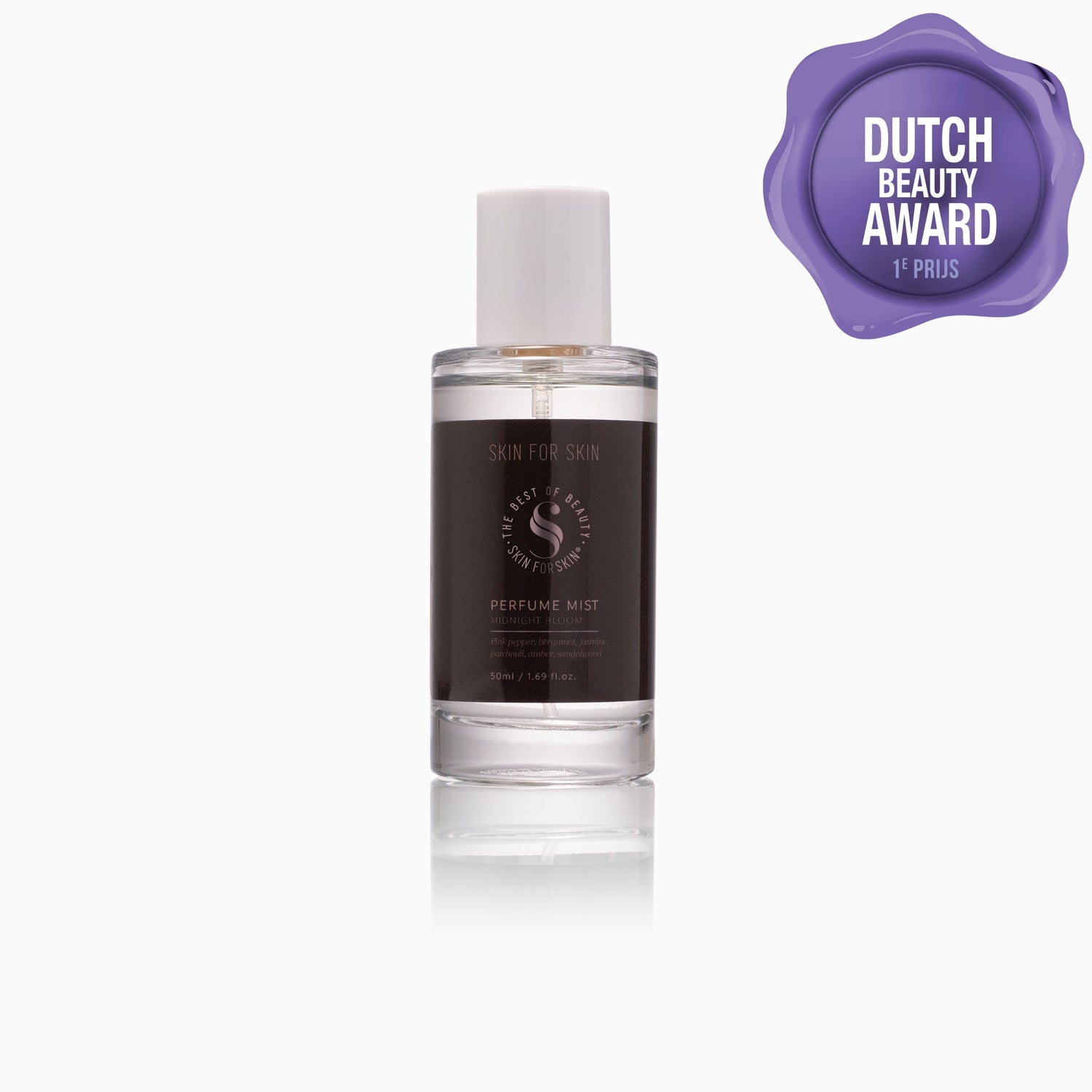 250Award-winning Midnight Bloom perfume mist by Skin for Skin with Dutch Beauty Award 2025/2026 1st place.