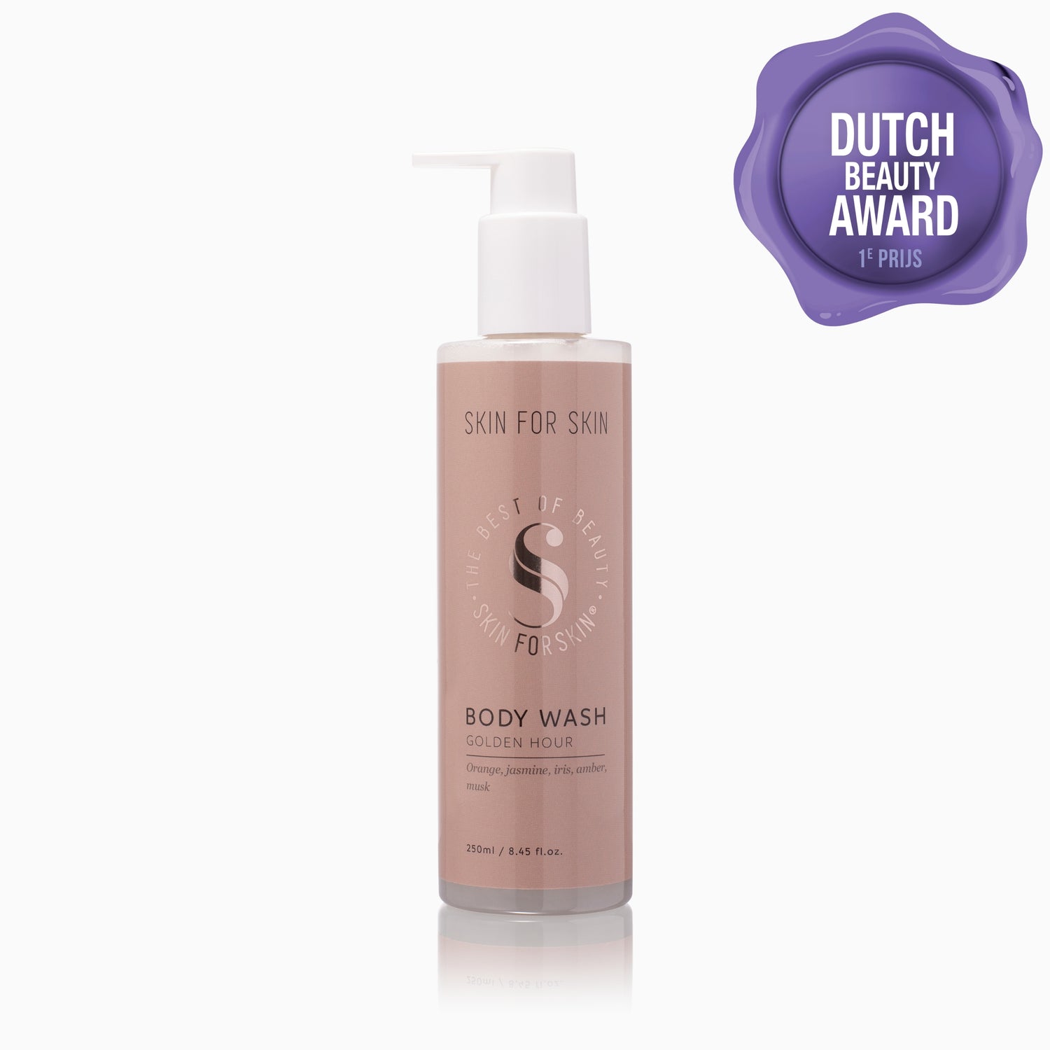 Award-winning_Golden_Hour_body_wash_by_Skin_for_Skin_with_Dutch_Beauty_Award_2025_2026_1st_place_seal.