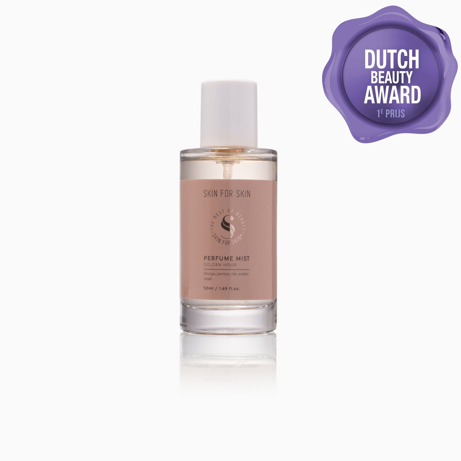 Award-winning Golden Hour perfume mist by Skin for Skin with Dutch Beauty Award 2025/2026 1st place.