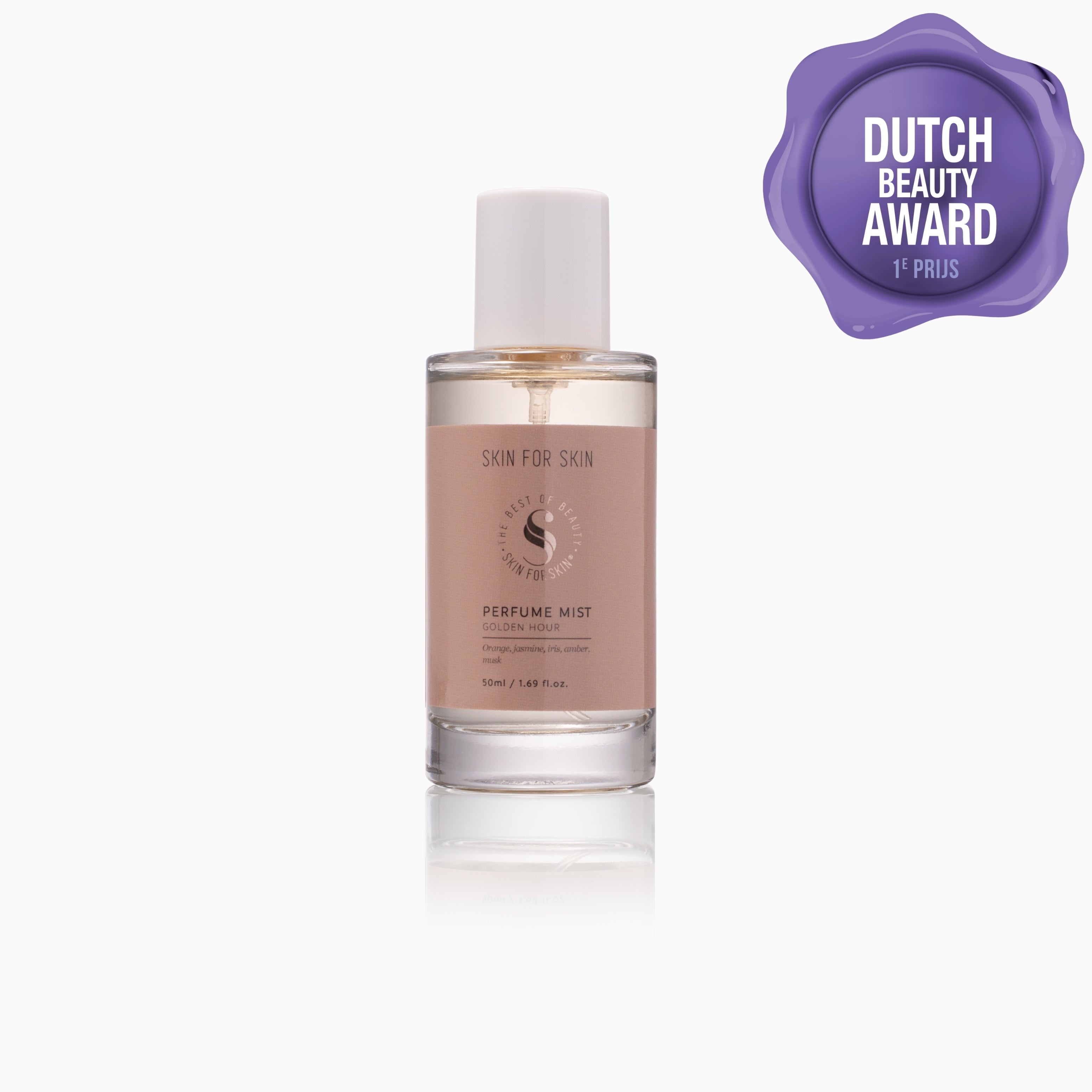 Award-winning Golden Hour perfume mist by Skin for Skin with Dutch Beauty Award 2025/2026 1st place.