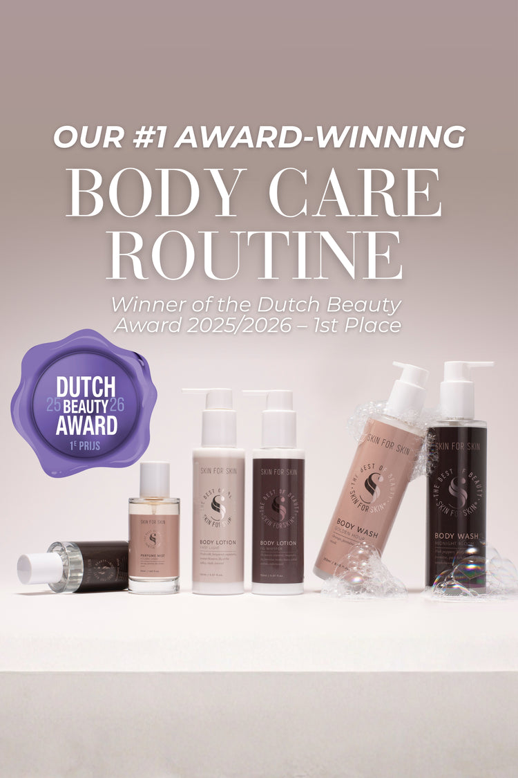 Award-winning body care routine by Skin for Skin – winner of the Dutch Beauty Award 2025/2026 1st place.