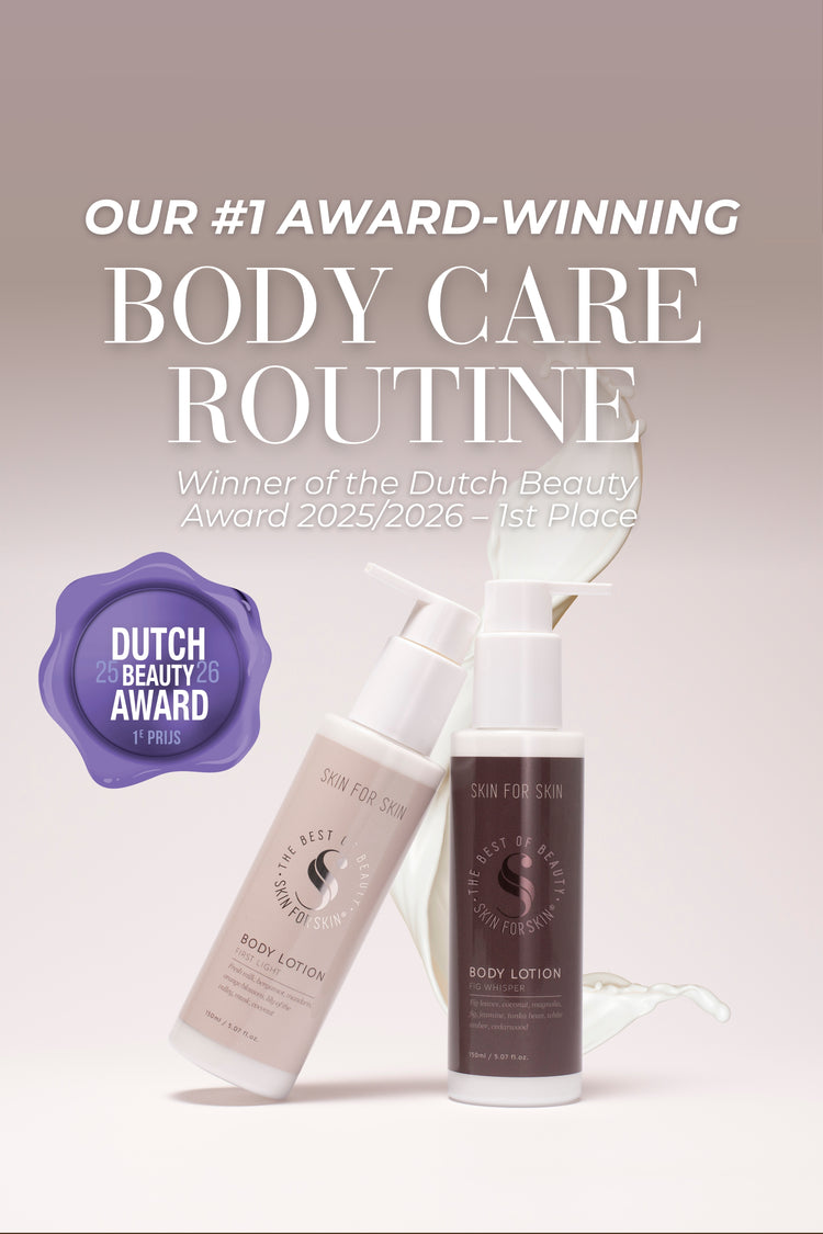 Award-winning body lotion duo by Skin for Skin – winner of the Dutch Beauty Award 2025/2026 1st place.