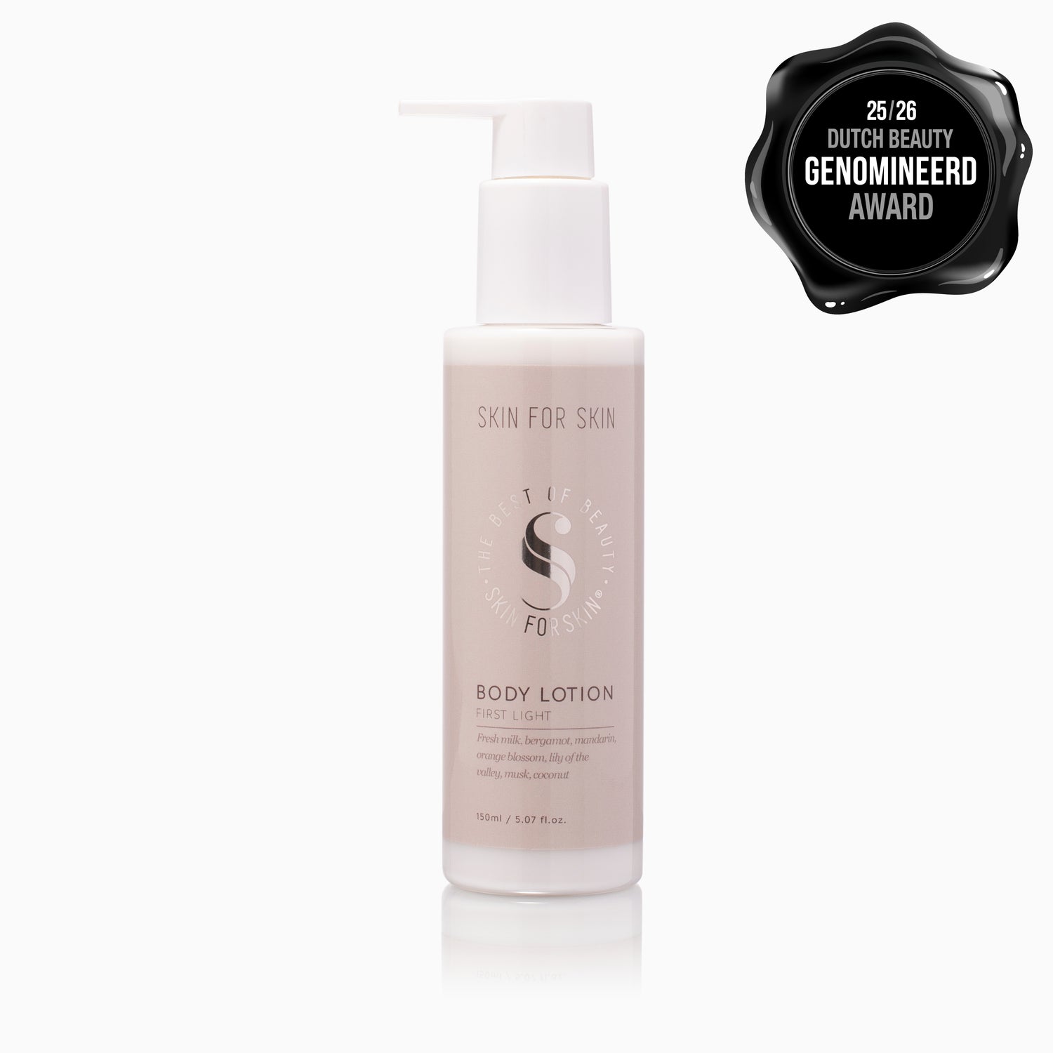 De Body Lotion First Light van Skin for Skin voor dagelijkse lichaamsverzorging met een zachte frisse geur.