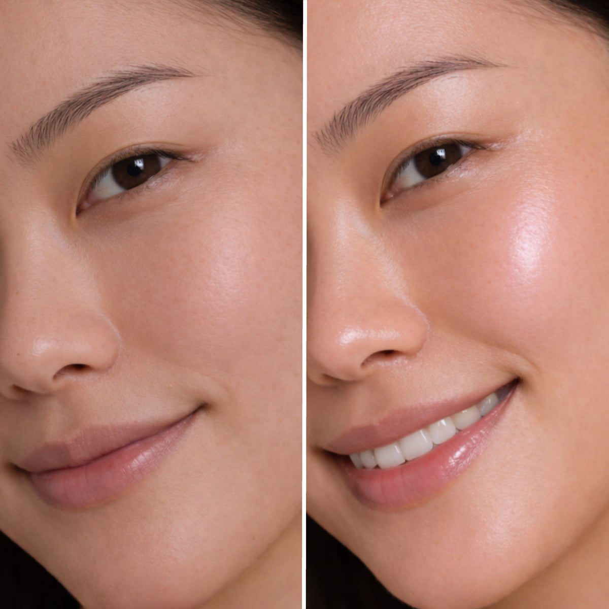 Voor en na beeld van de huid na gebruik van de Boost It Up serumcapsules