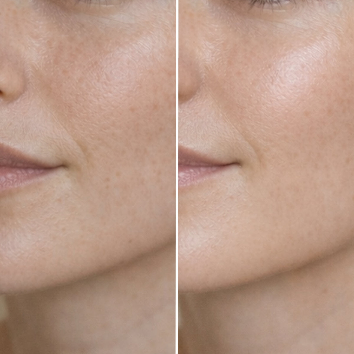 Voor en na beeld van de huid na gebruik van de dagcrème met SPF