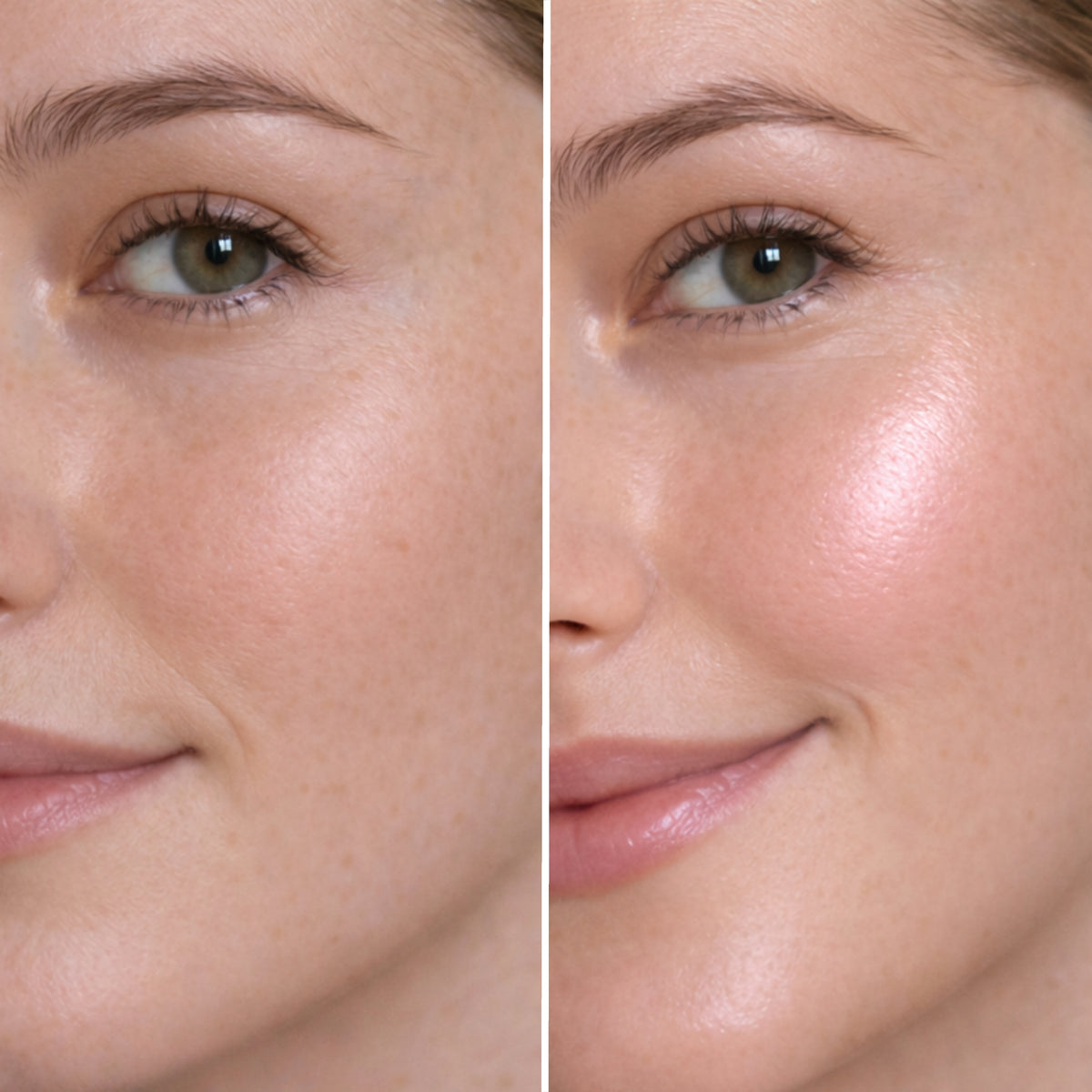 Voor en na beeld van de huid na gebruik van de Lock It In hydraterende crème