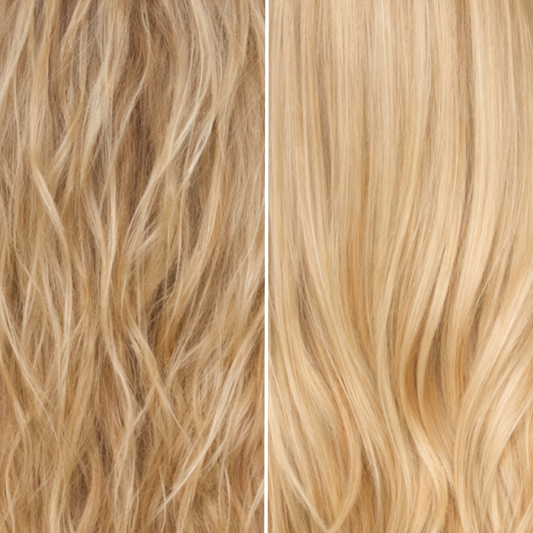 Before en after van de haarlengtes na gebruik van de Soft It Up conditioner van Skin for Skin